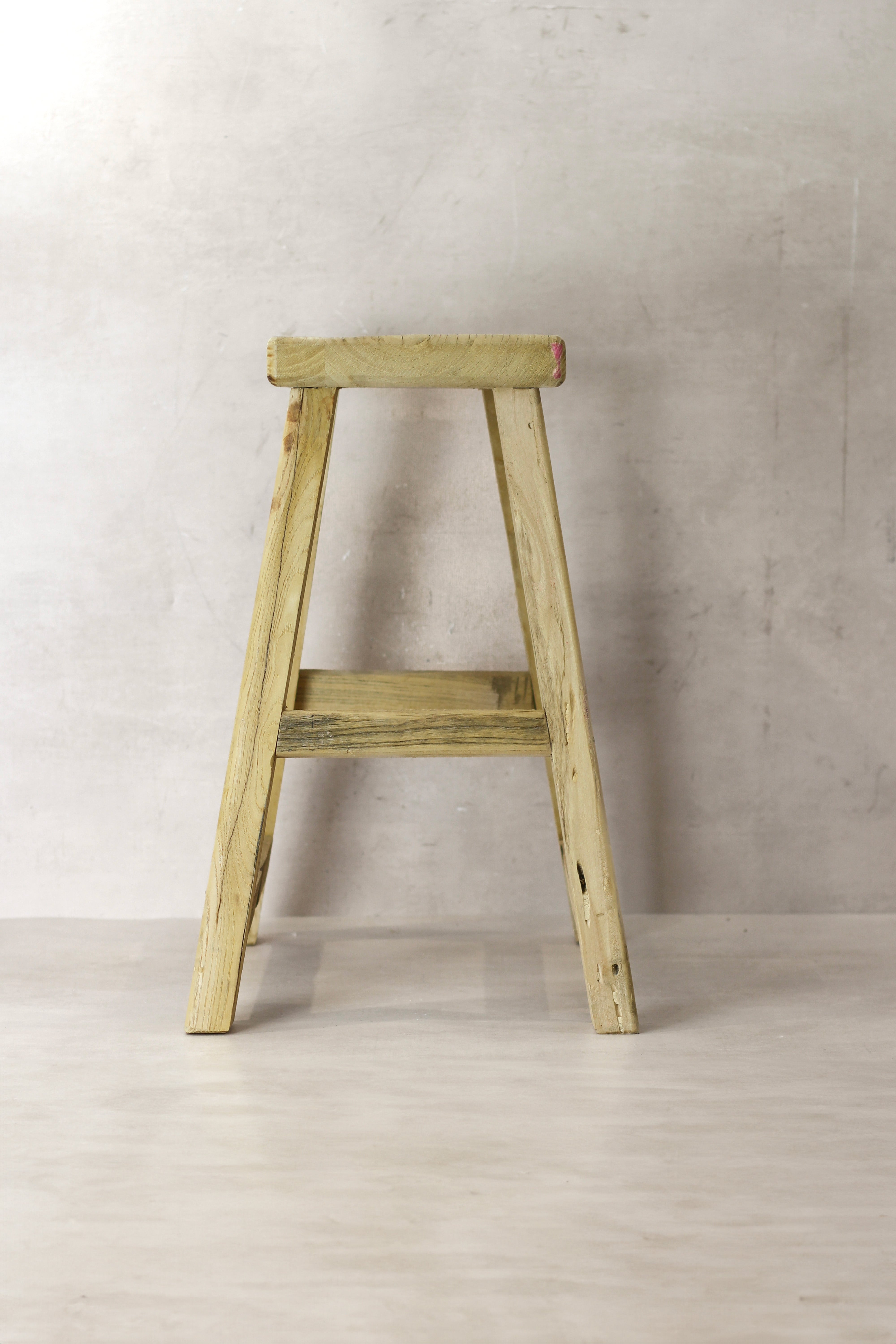 Vintage Rustic Elm Wood Stool - Medium - No 69