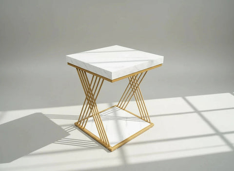 Chic Modern Square Side Table with Faux Marble Top