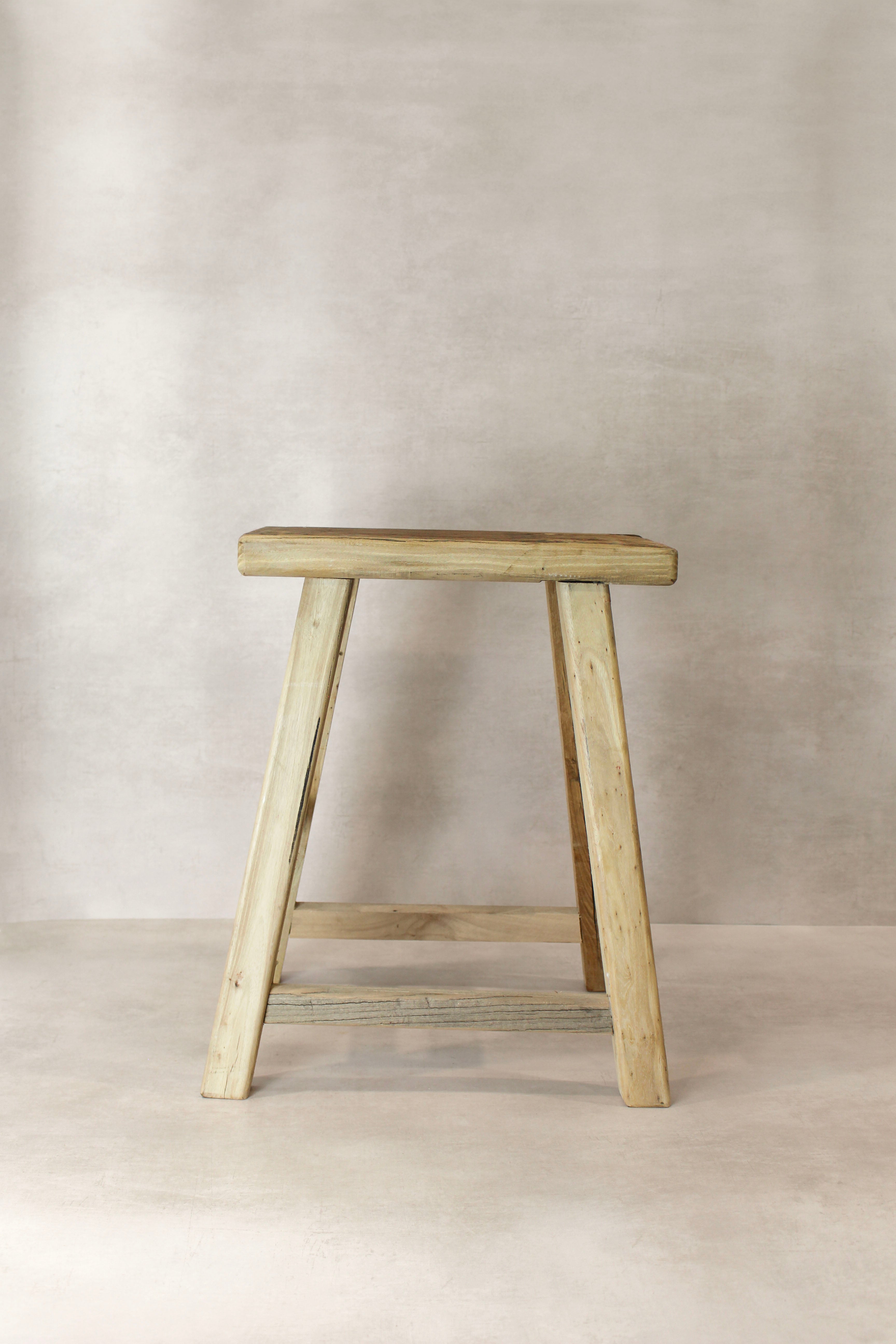 Vintage Rustic Elm Wood Stool - Medium - No 73