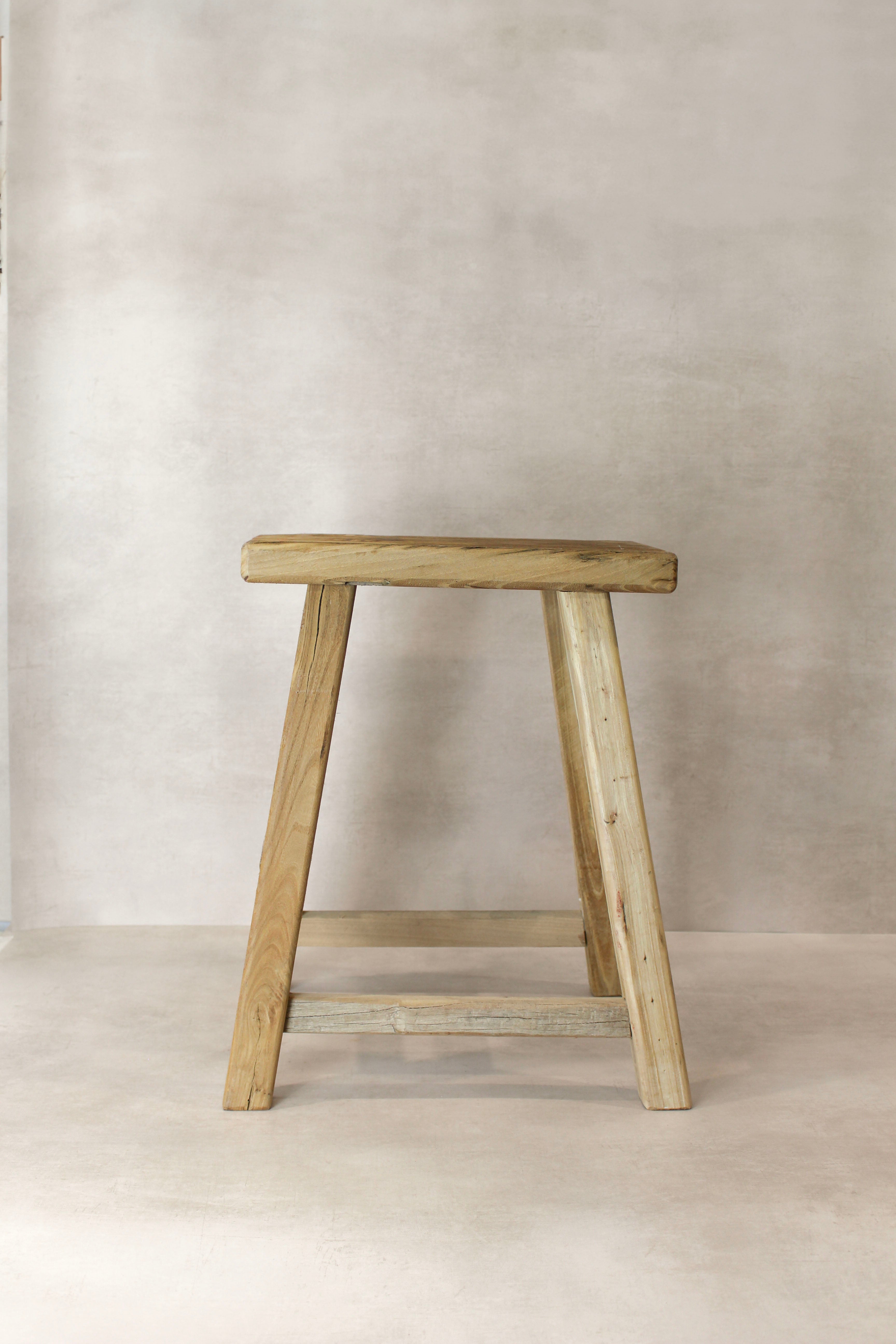 Vintage Rustic Elm Wood Stool - Medium - No 73