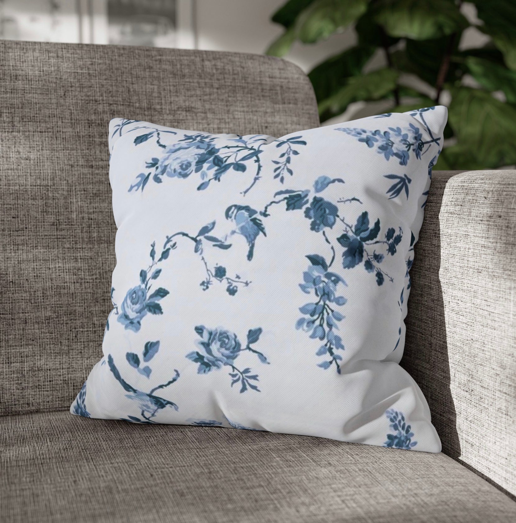 Birds and Roses cotton throw cushion
