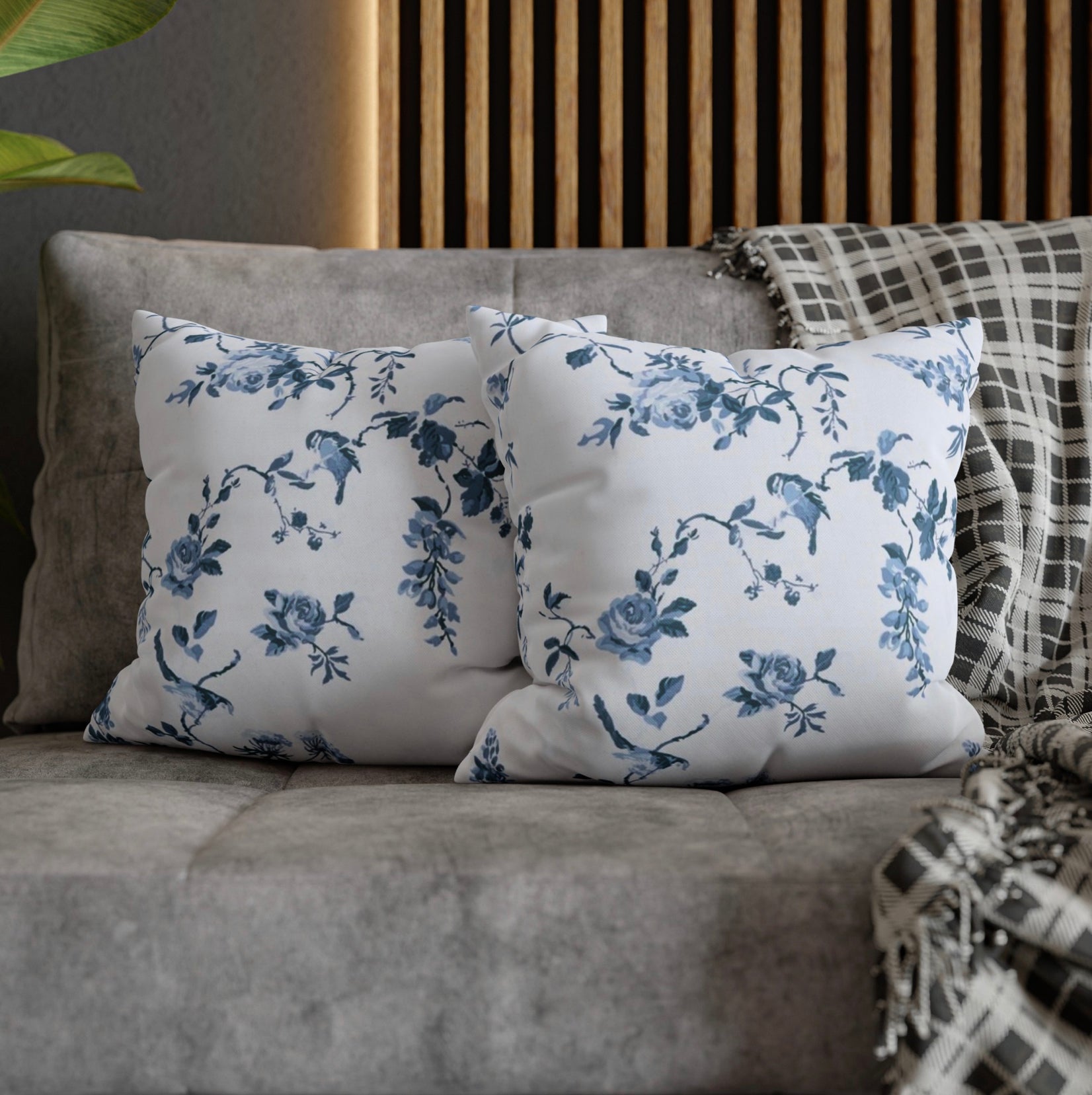 Birds and Roses cotton throw cushion