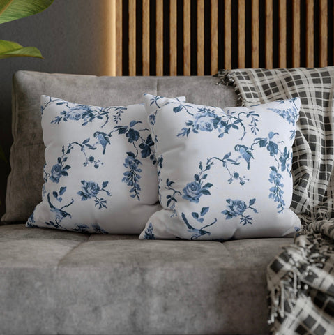 Birds and Roses cotton throw cushion