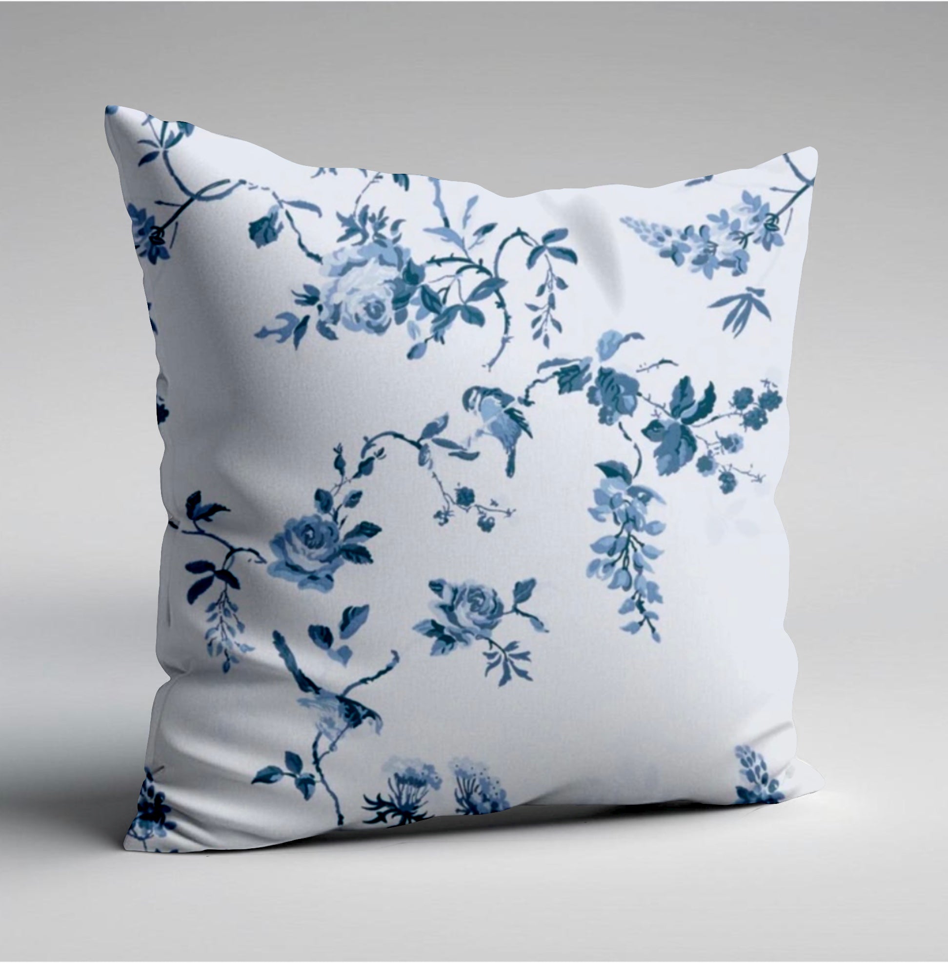 Birds and Roses cotton throw cushion