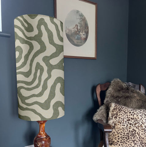 Green Wiggle Lampshade | Extra Tall Cylinder Ceiling Light Shade | Bespoke Handmade UK