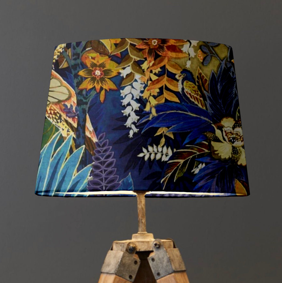Floral Midnight Velvet Lampshade | French Drum Ceiling Light Shade | Bespoke Handmade Empire Lampshade