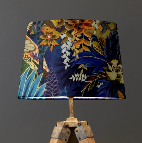 Floral Midnight Velvet Lampshade | French Drum Ceiling Light Shade | Bespoke Handmade Empire Lampshade