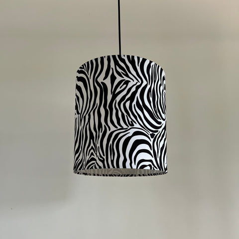 Zebra cotton drum lampshade/ ceiling shade with a white lining