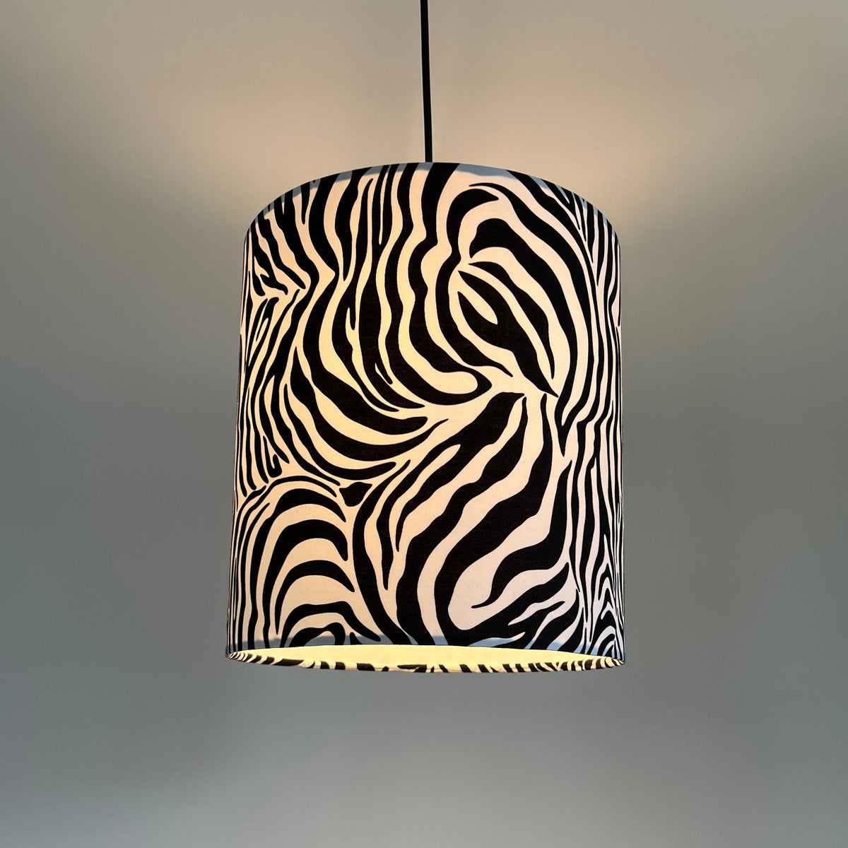 Zebra cotton drum lampshade/ ceiling shade with a white lining
