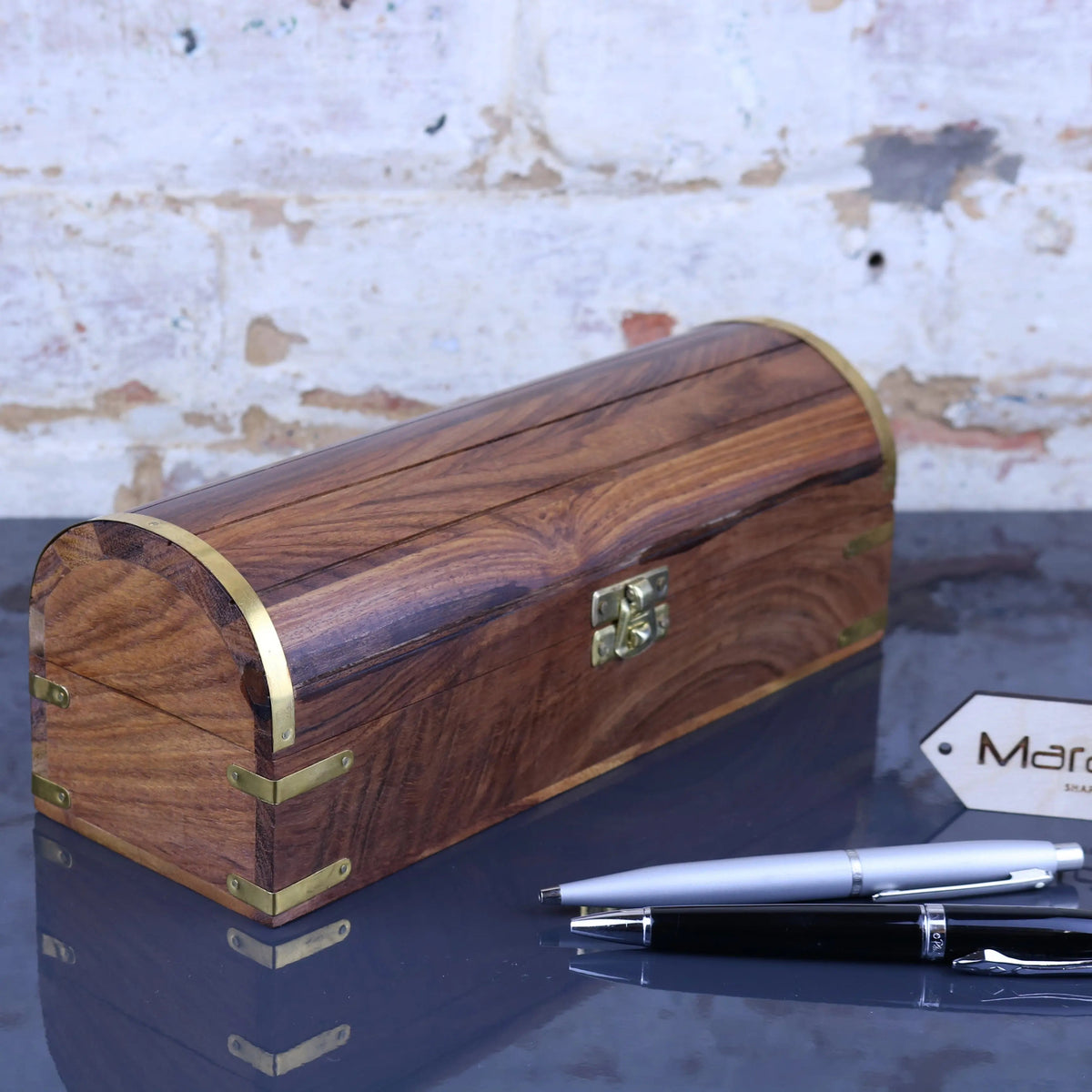 Dala Chest Shape Wooden Pen Box with Secret Compartment