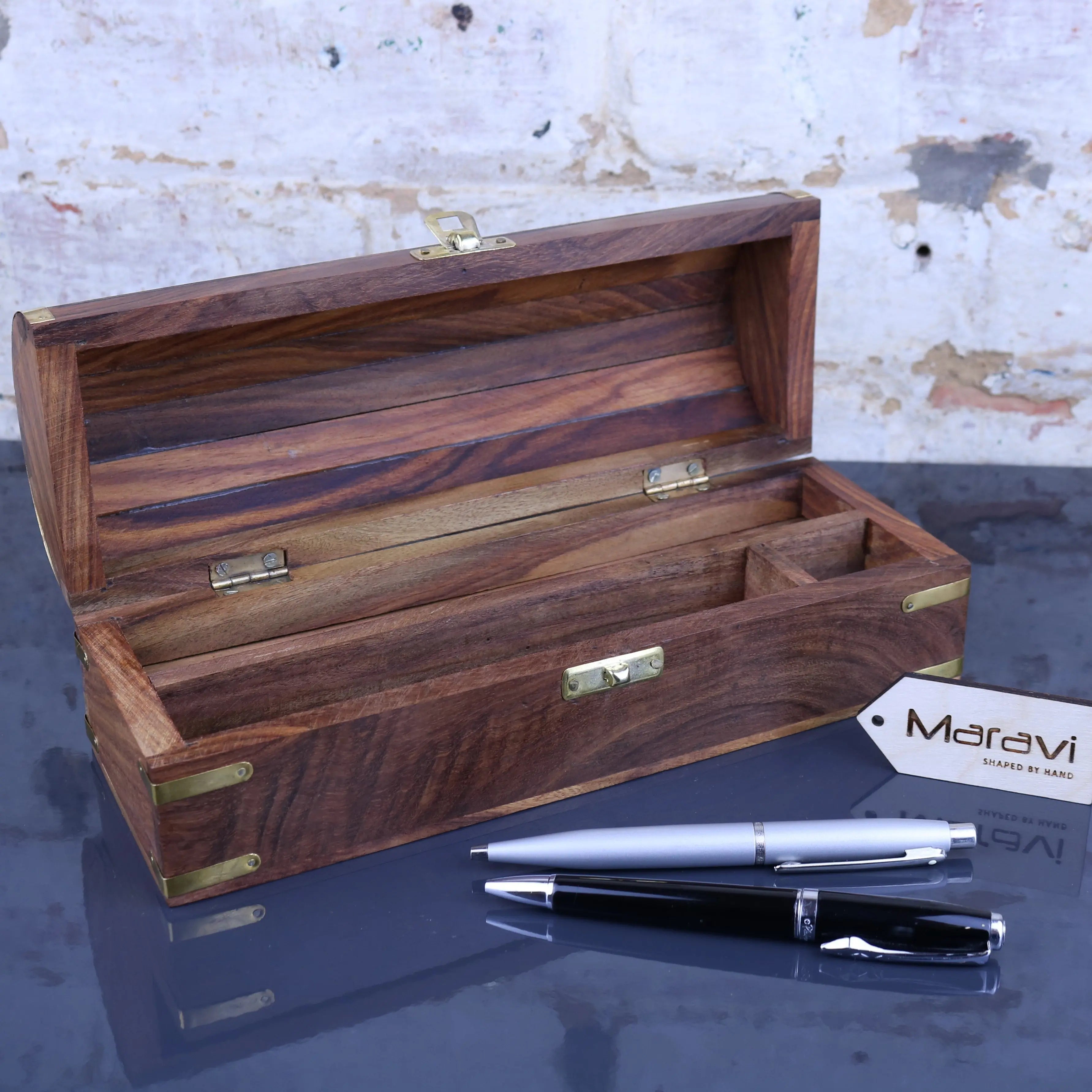 Dala Chest Shape Wooden Pen Box with Secret Compartment