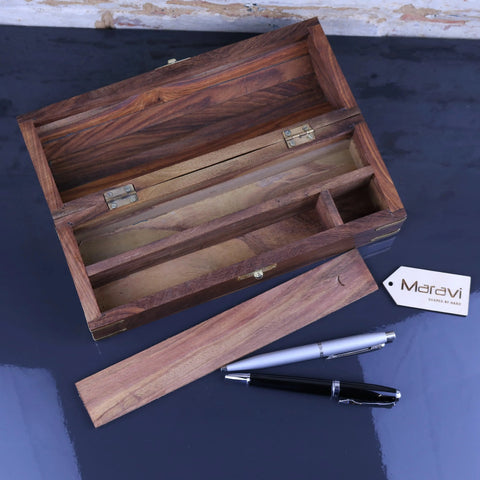 Dala Chest Shape Wooden Pen Box with Secret Compartment
