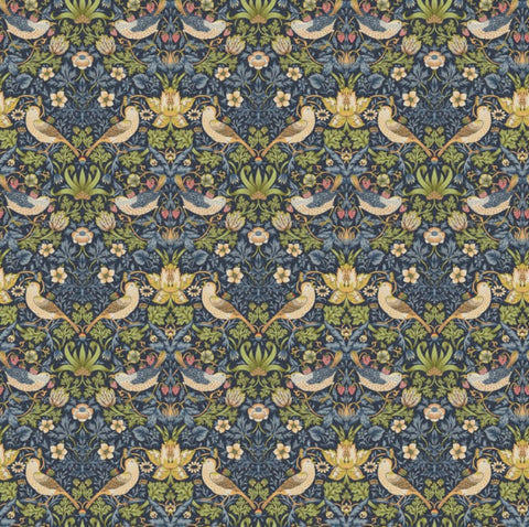 William Morris Navy strawberry thief cotton drum lampshade/ ceiling shade with a white lining
