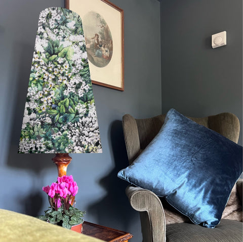 White flowers velvet cone lampshade, extra tall lampshade
