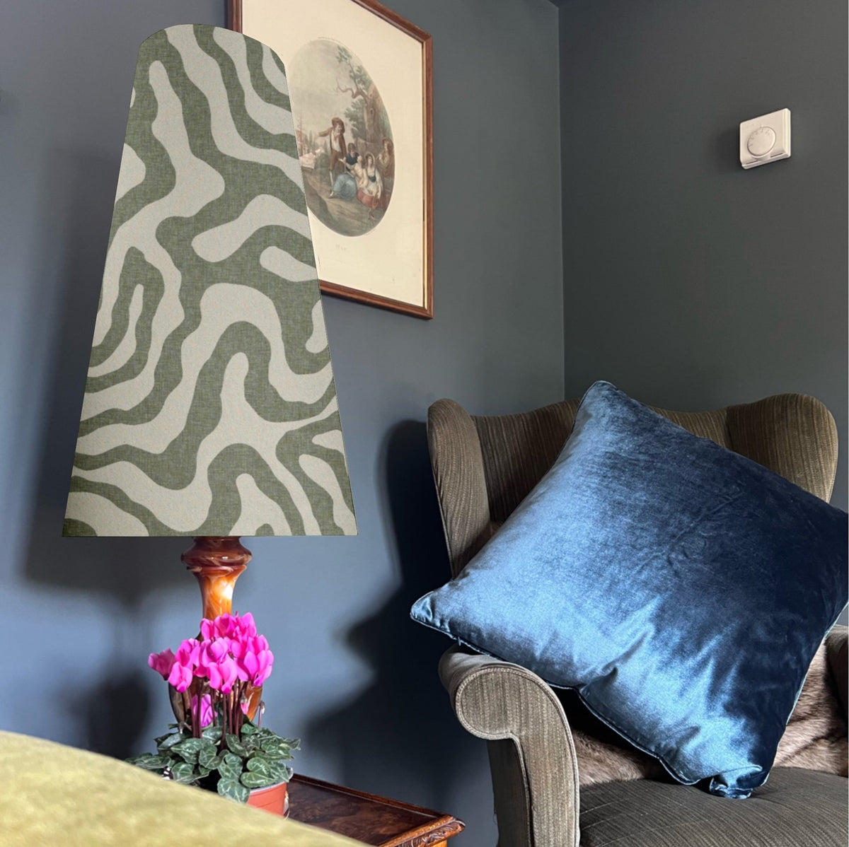 Green wiggle cone lampshade, extra tall lampshade