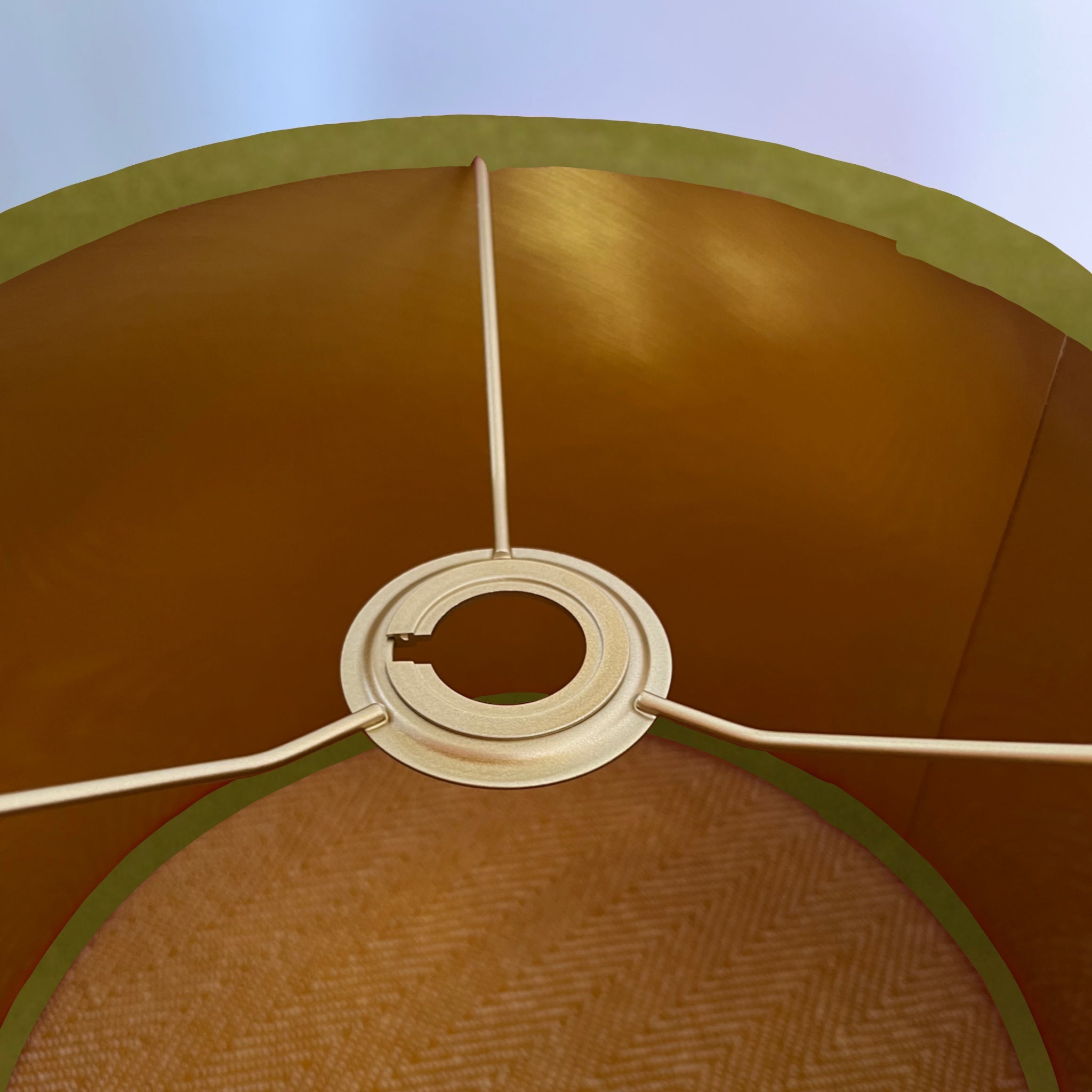 Olive green velvet drum lampshade/ ceiling shade with a metallic brushed gold lining