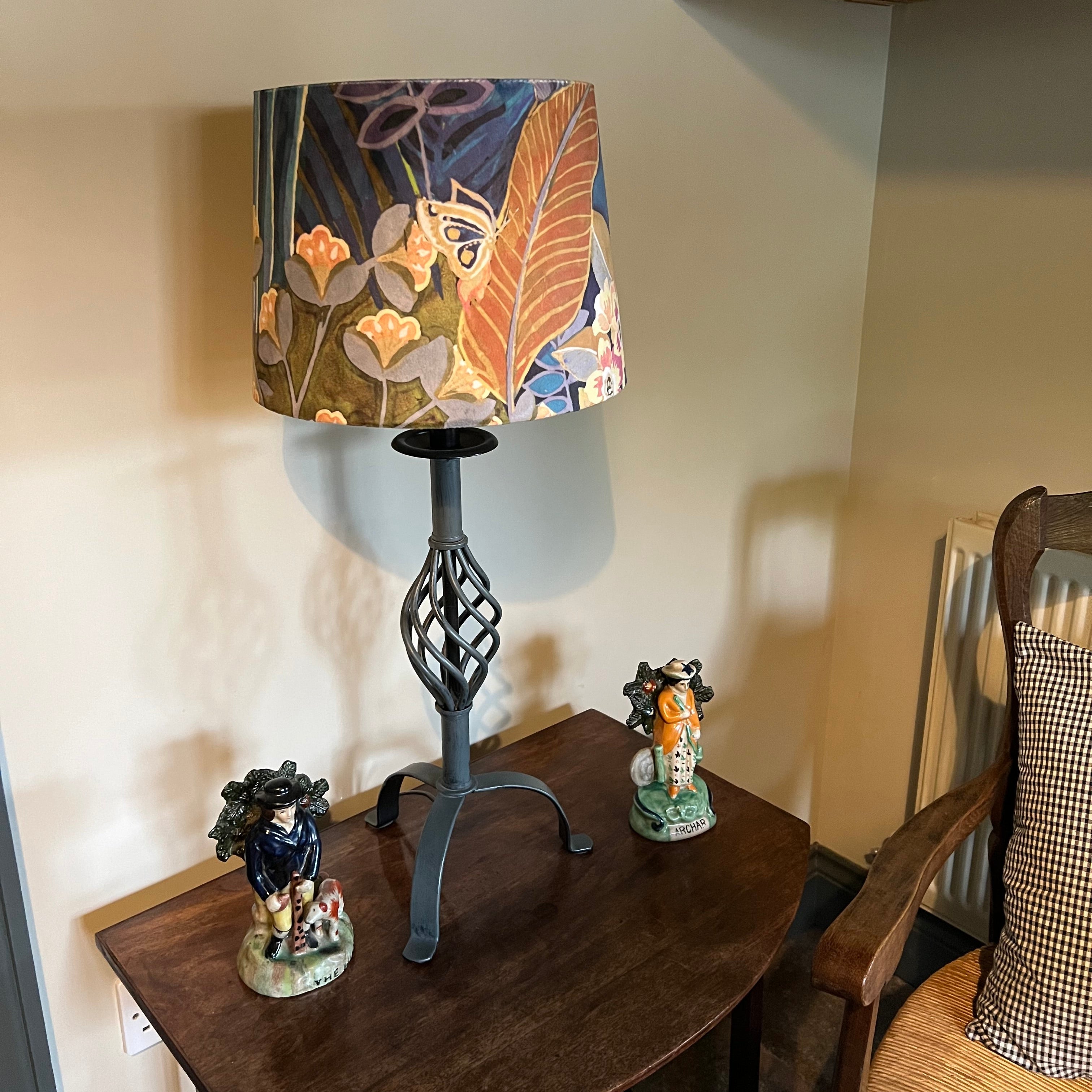 Floral Midnight Velvet Lampshade | French Drum Ceiling Light Shade | Bespoke Handmade Empire Lampshade