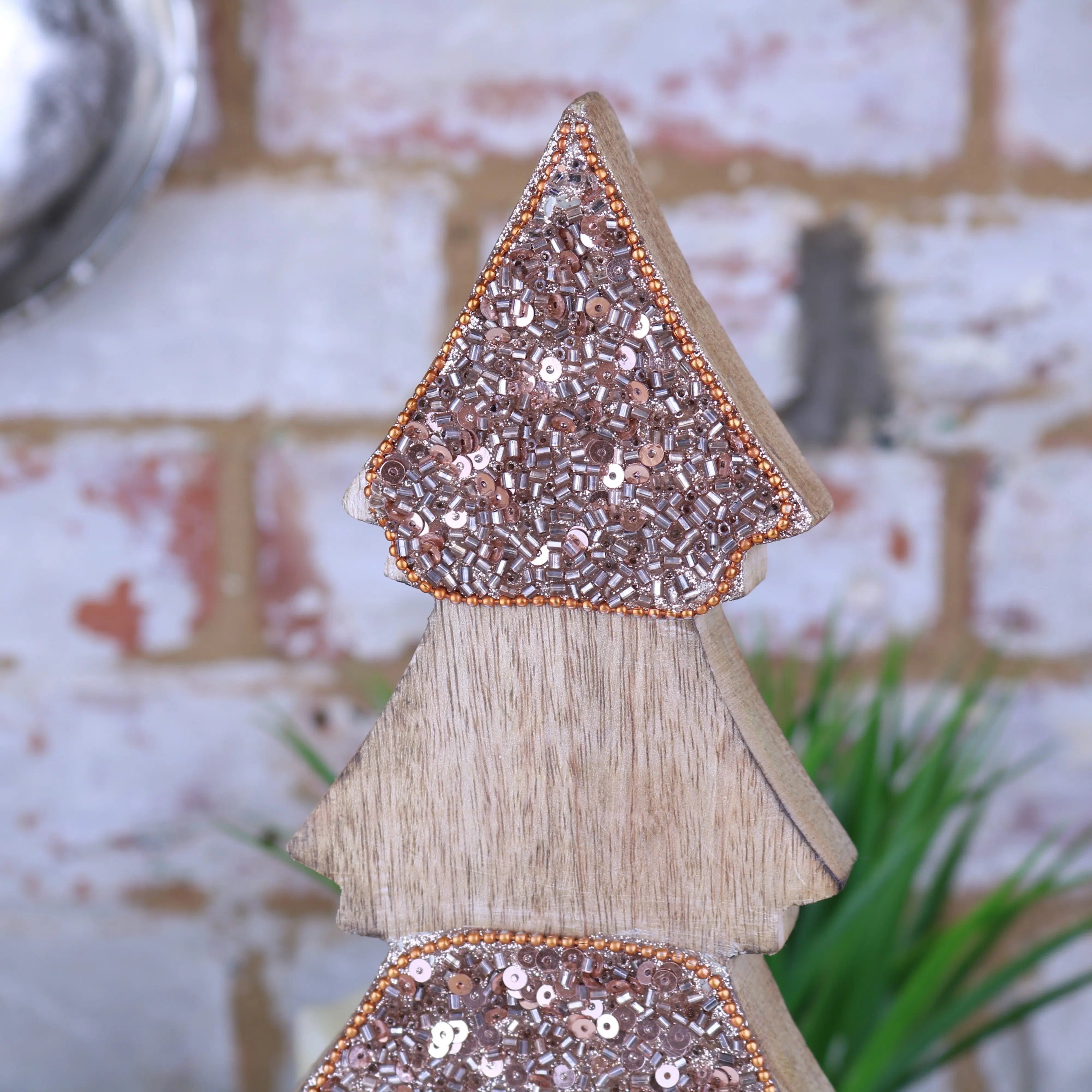 Lovell Wooden Christmas Tree Ornament Copper Jewel Design 38cm