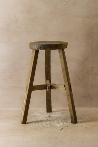 Vintage Rustic Elm Wood Stool - Round - No 42