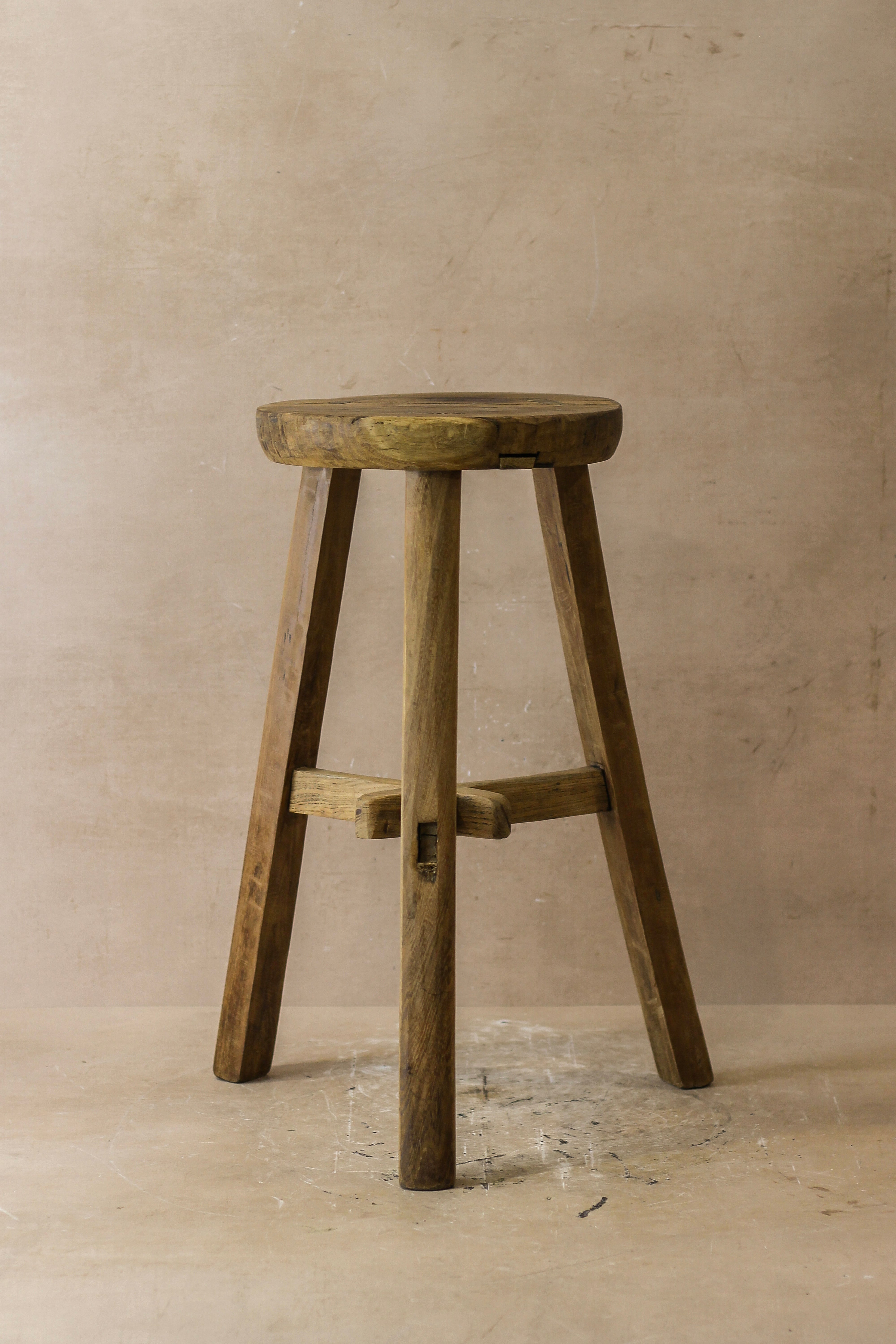 Vintage Rustic Elm Wood Stool - Round - No 42