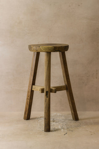 Vintage Rustic Elm Wood Stool - Round - No 42