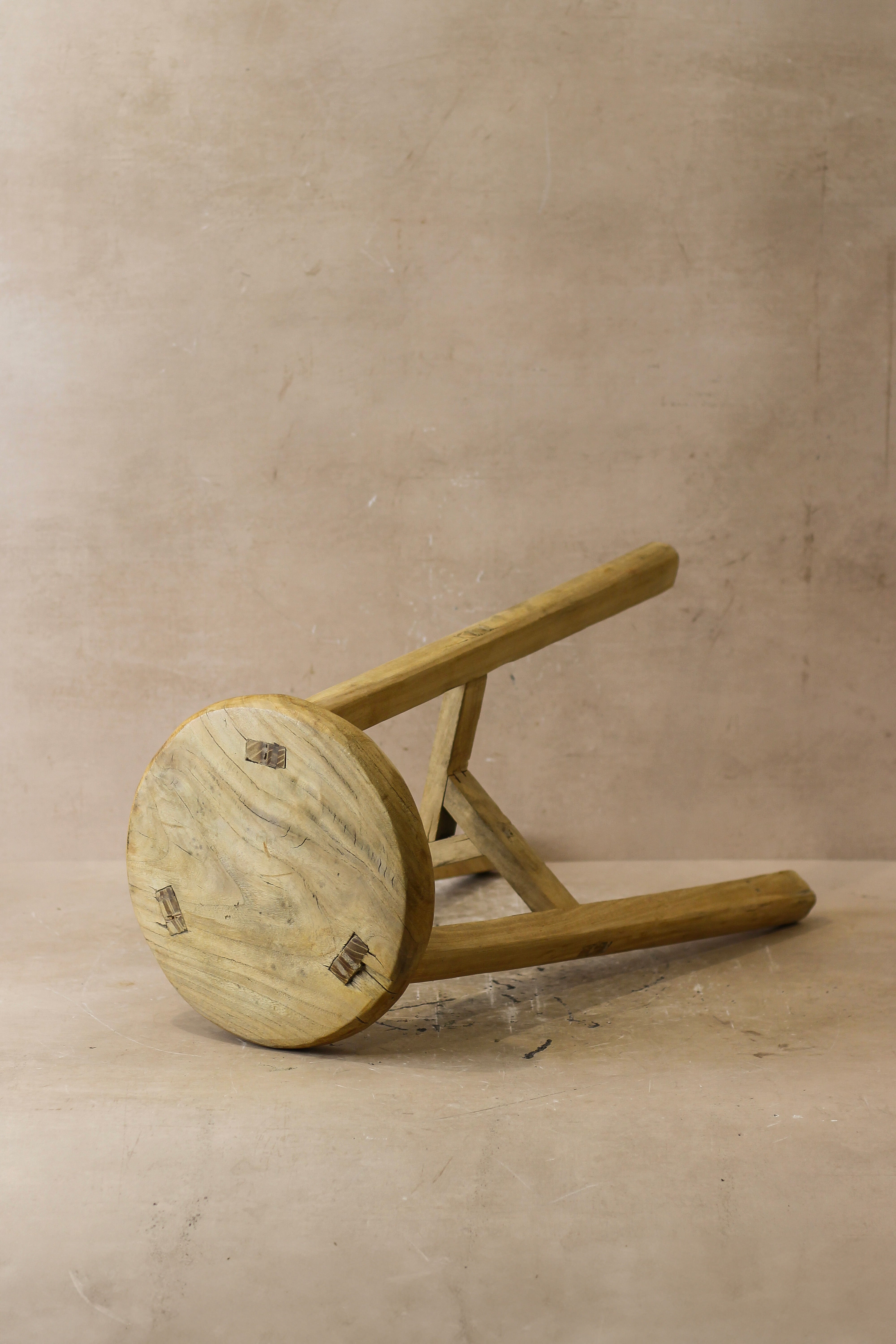 Vintage Rustic Elm Wood Stool - Round - No 44