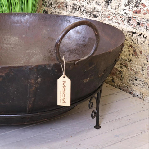 Vintage Giant Kadai Fire Bowl with Stand Garden Fire Pit