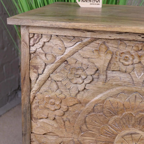 Ladha Mango Wood Carved Bedside Table Cabinet