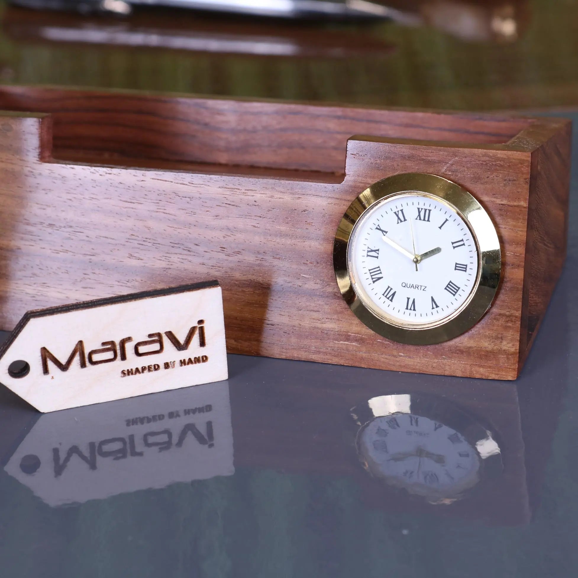 Masan Wooden Desk Calendar and Clock