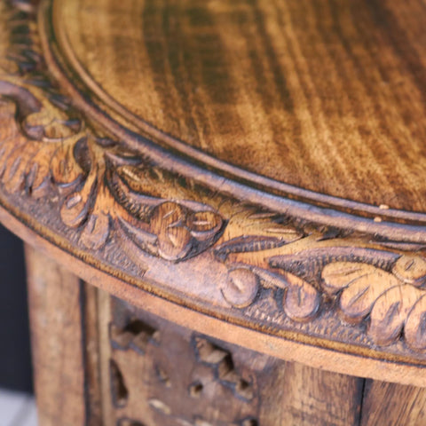 Rengali Medium Mango Wood Side Table Leaf Carving