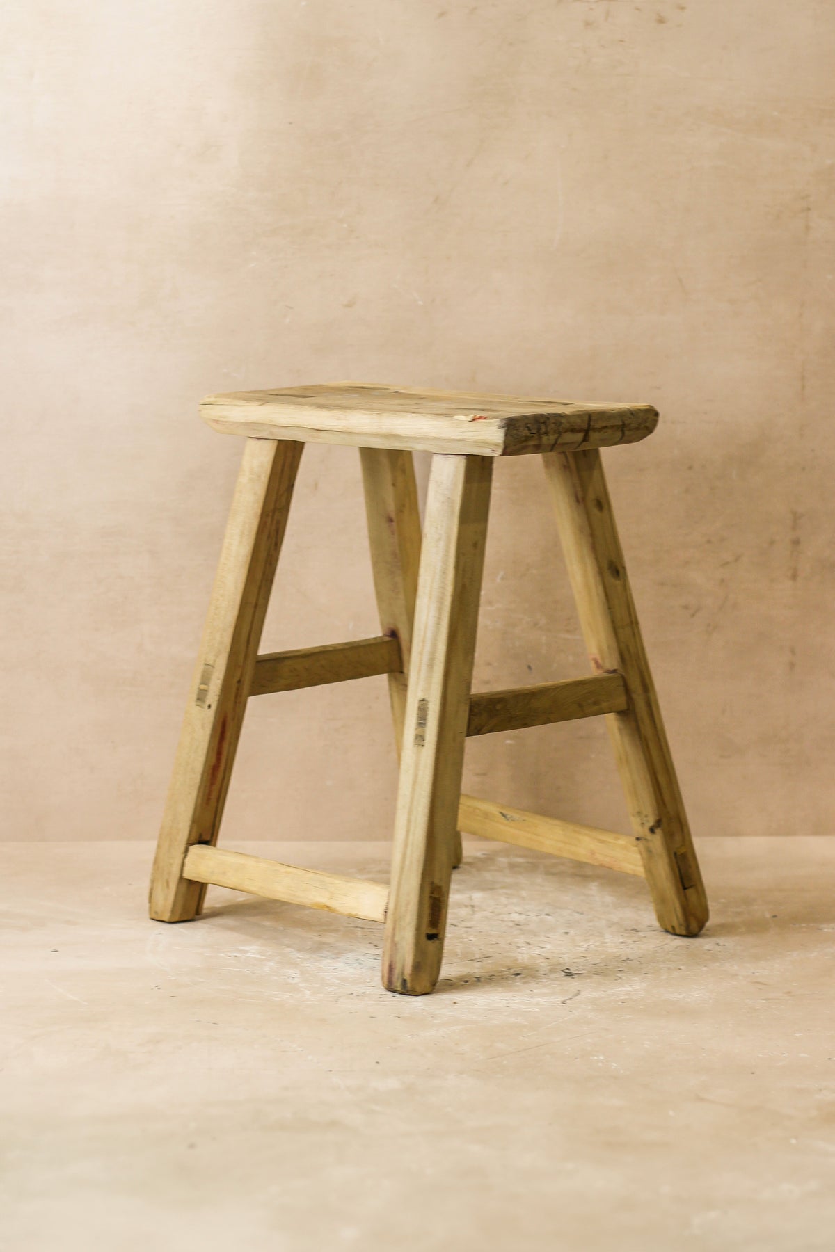 Vintage Rustic Elm Wood Stool - Medium - No 60