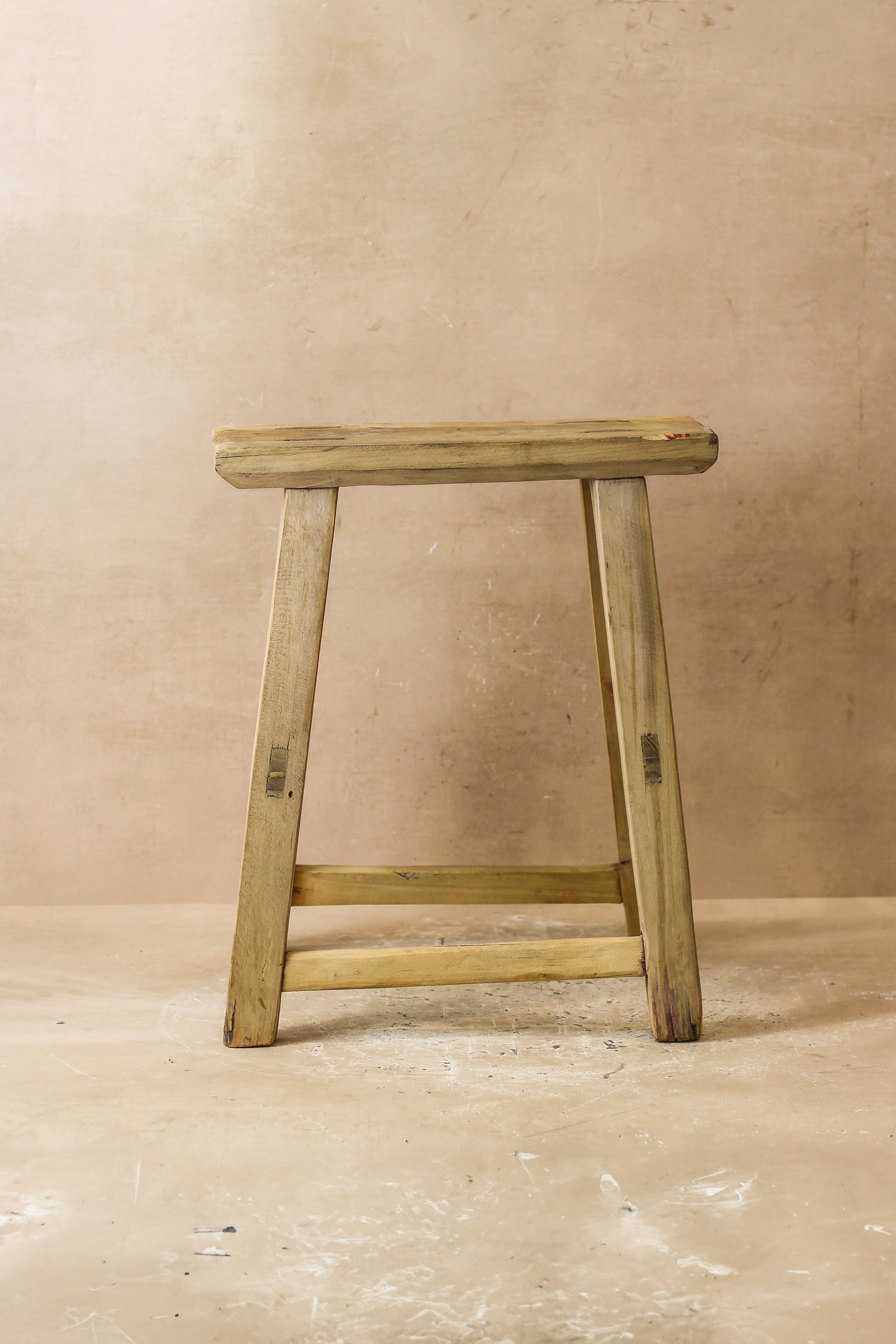Vintage Rustic Elm Wood Stool - Medium - No 60