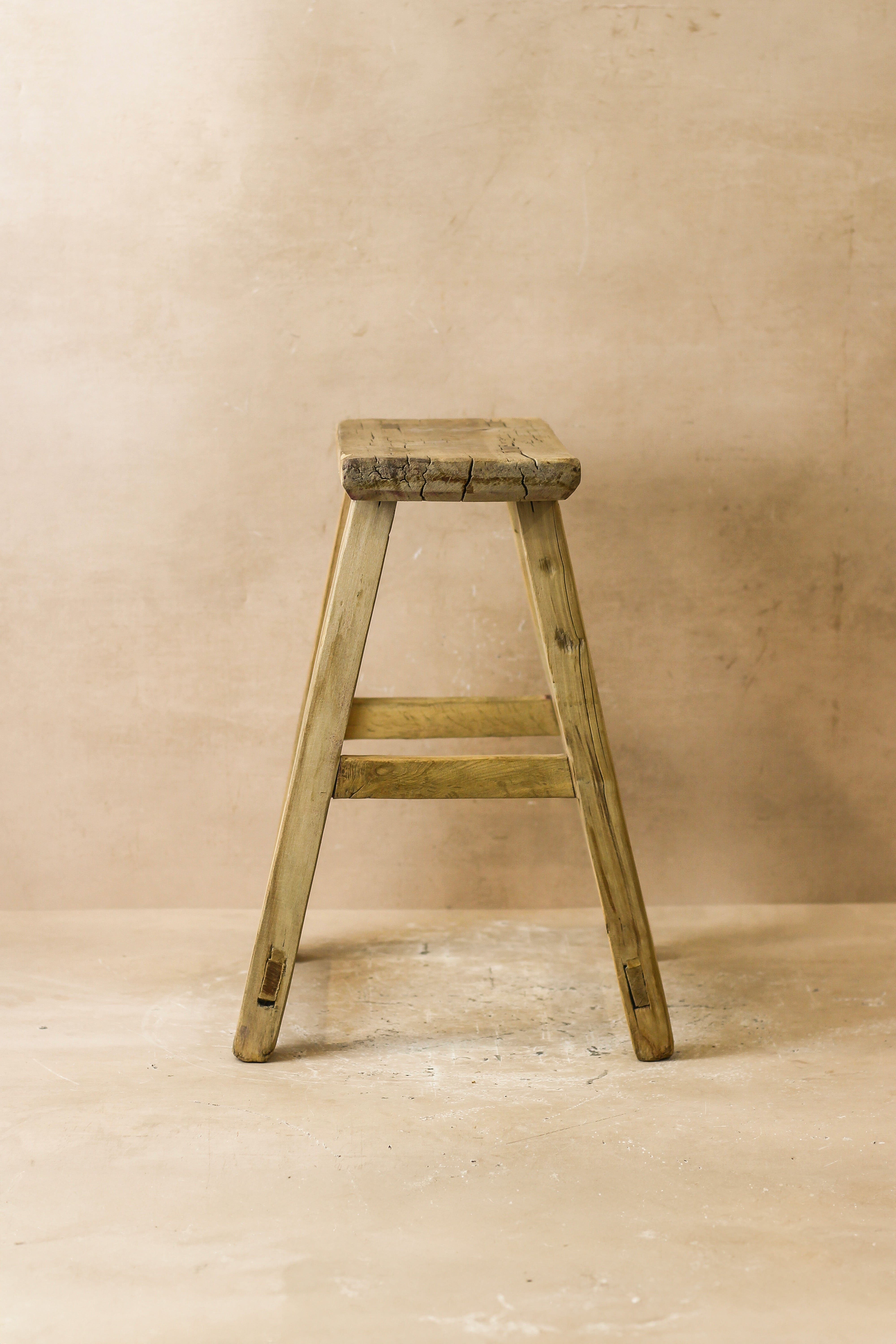 Vintage Rustic Elm Wood Stool - Medium - No 60
