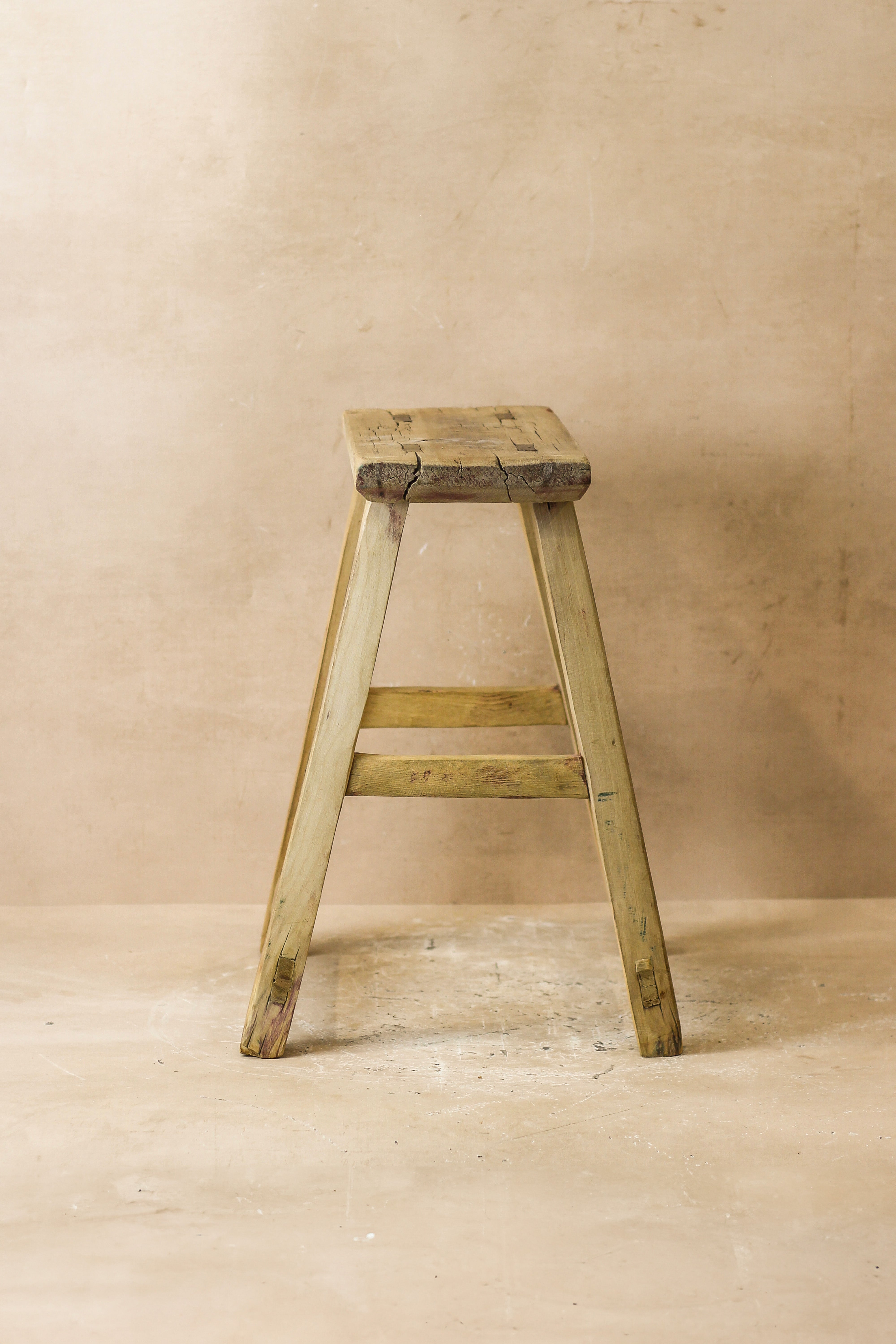 Vintage Rustic Elm Wood Stool - Medium - No 60