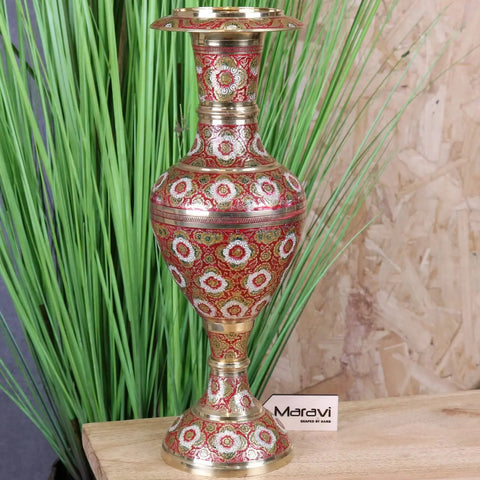 Vintage Brass Vase Hand 36cm Painted and Etched