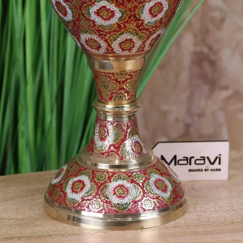Vintage Brass Vase Hand 36cm Painted and Etched