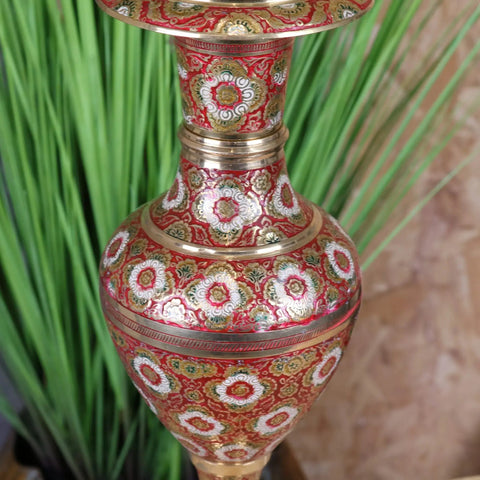 Vintage Brass Vase Hand 36cm Painted and Etched