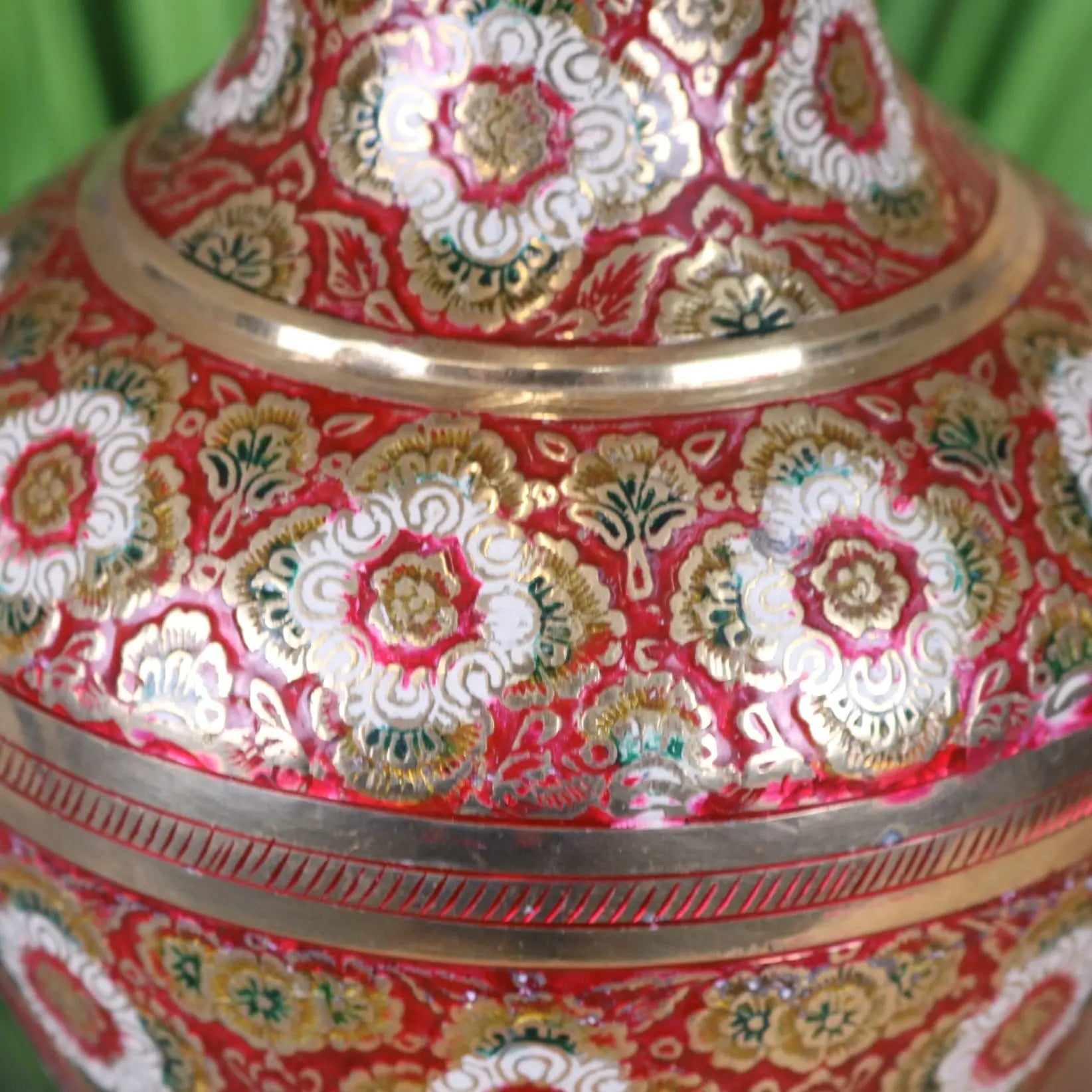 Vintage Brass Vase Hand 36cm Painted and Etched