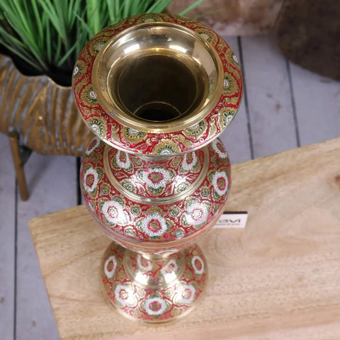 Vintage Brass Vase Hand 36cm Painted and Etched