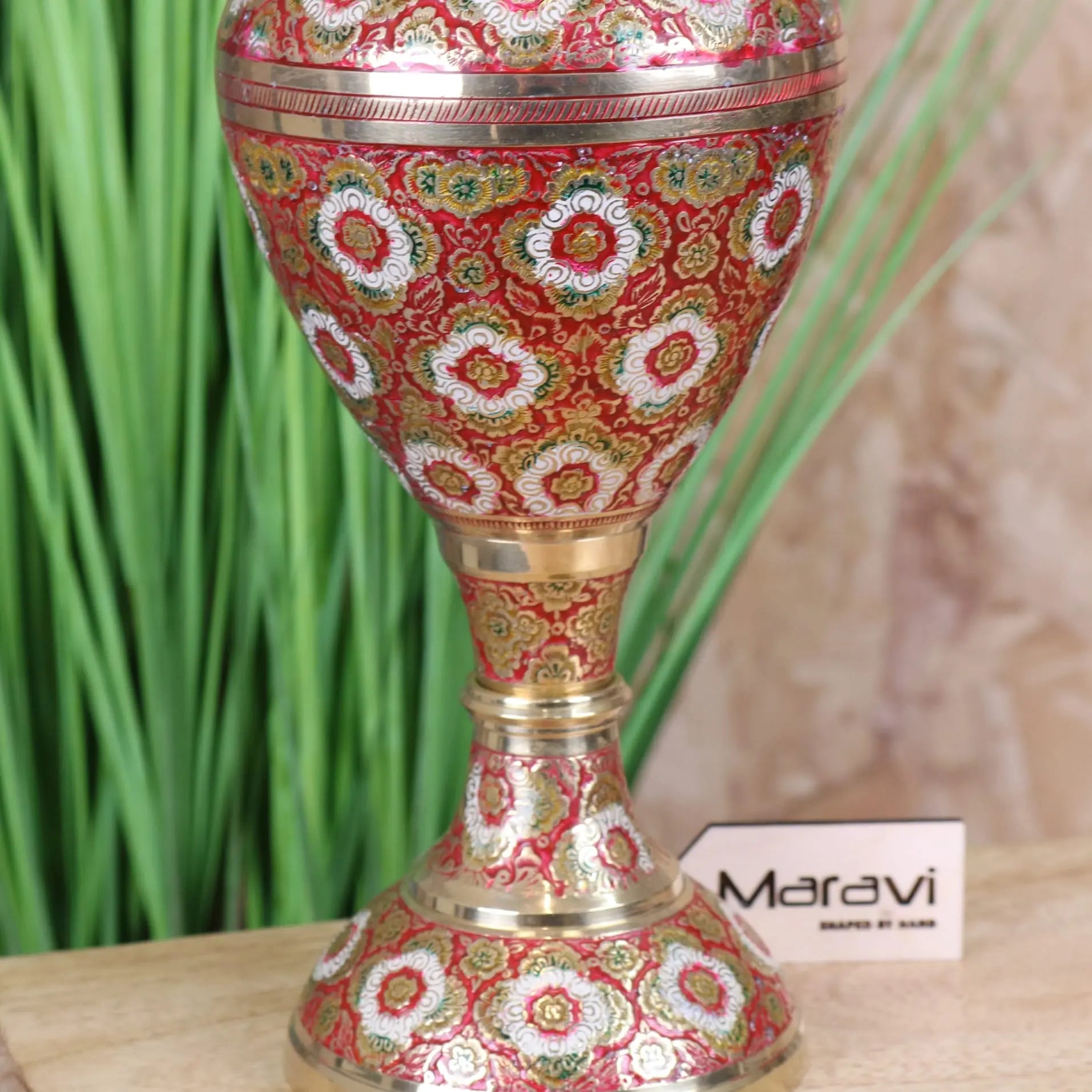 Vintage Brass Vase Hand 36cm Painted and Etched