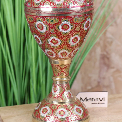 Vintage Brass Vase Hand 36cm Painted and Etched