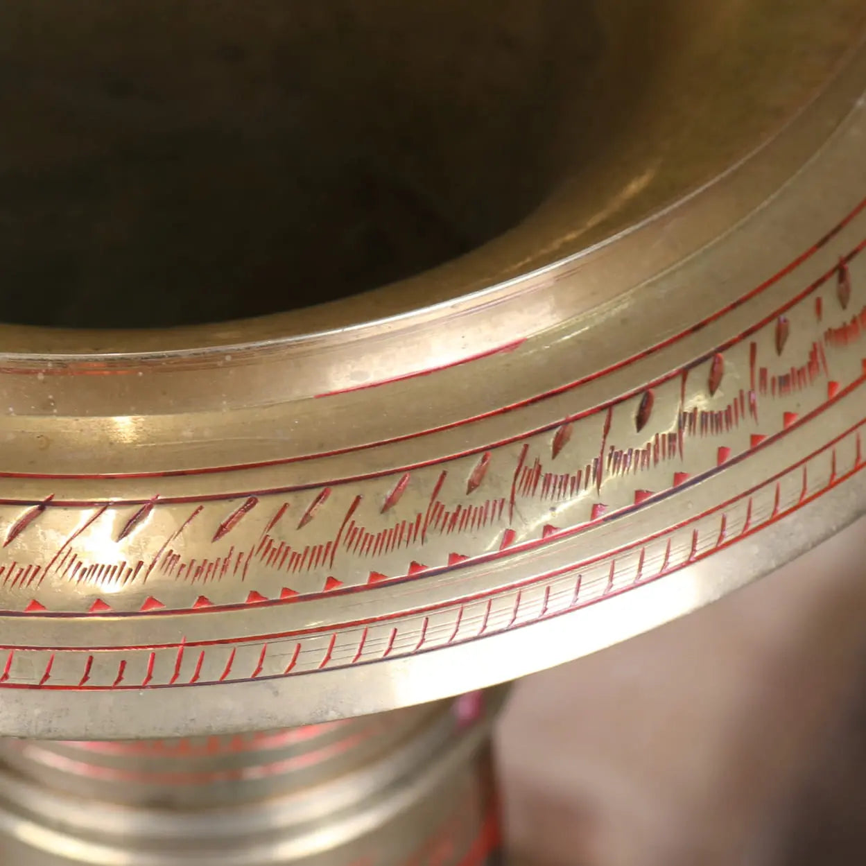 Vintage Brass Vase 92cm Large Hand Painted and Etched