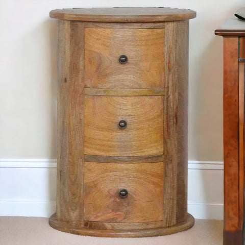3-Drawer Drum Storage Bench | Oak Solid Mango Wood