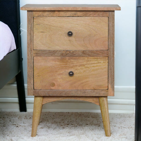 Nordic Style Bedside with 2-Drawers Bedside Table | Oak Mango Wood