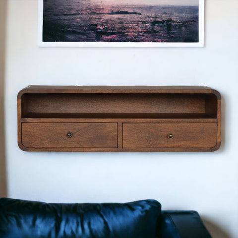 Floating Chestnut Open Console Chest of Drawers