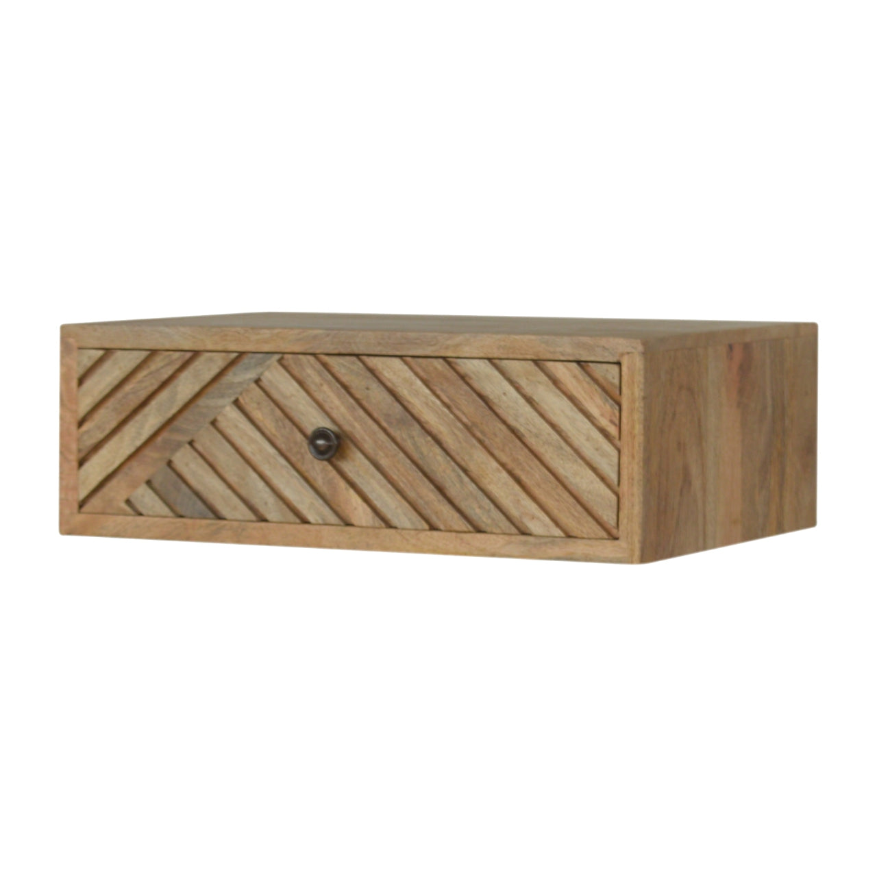 Floating Line Carved Bedside Table | Oak-Ish Solid Mango Wood Wall-Mounted