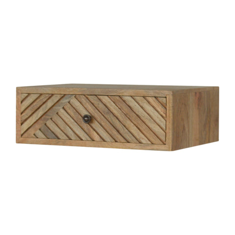 Floating Line Carved Bedside Table | Oak-Ish Solid Mango Wood Wall-Mounted
