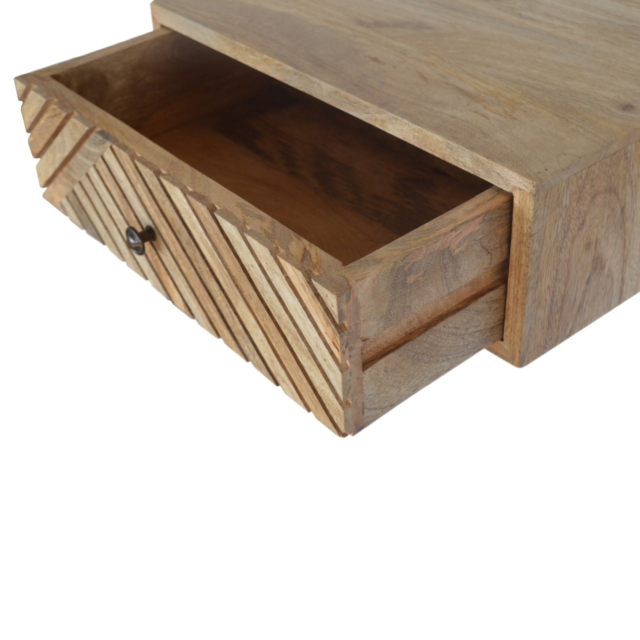 Floating Line Carved Bedside Table | Oak-Ish Solid Mango Wood Wall-Mounted