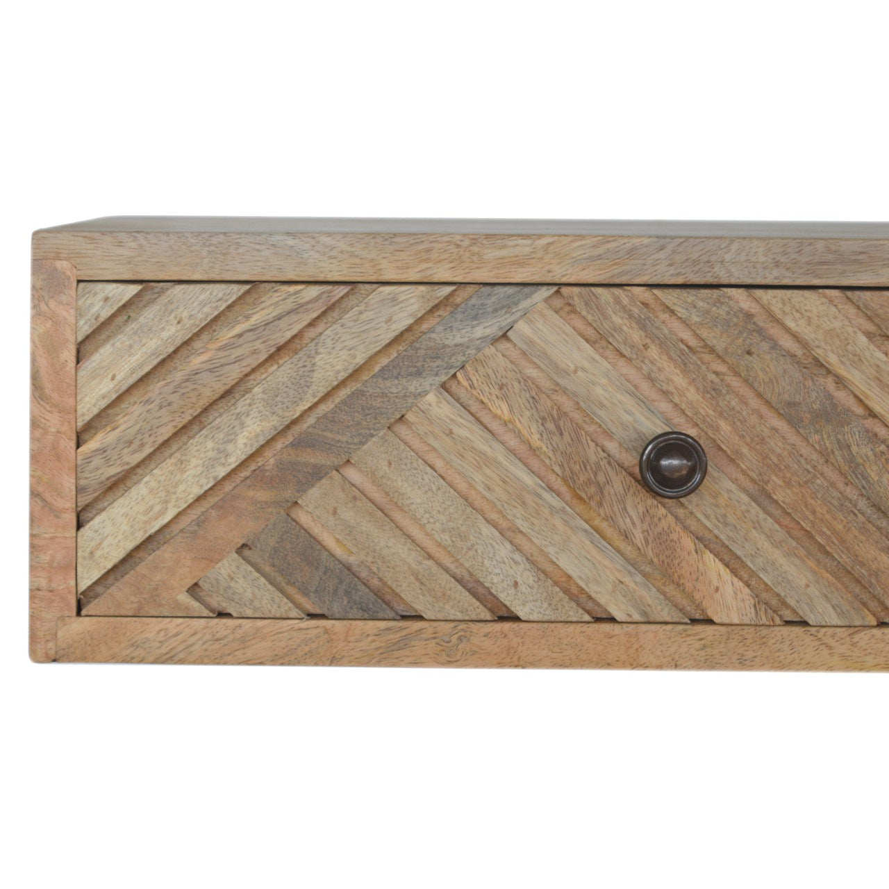 Floating Line Carved Bedside Table | Oak-Ish Solid Mango Wood Wall-Mounted
