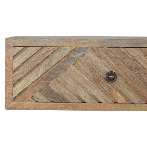 Floating Line Carved Bedside Table | Oak-Ish Solid Mango Wood Wall-Mounted